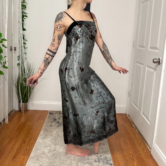 Y2K Andrea Rosati Sleeveless Floral Maxi Dress Square Neck Size 6 Gray/Black - Picture 14 of 14